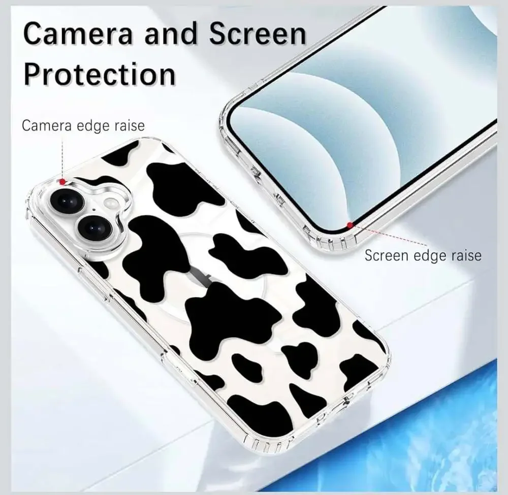 KANGHAR Magnetic Cow Print Case for iPhone - Cute Clear MagSafe Pattern Soft TPU